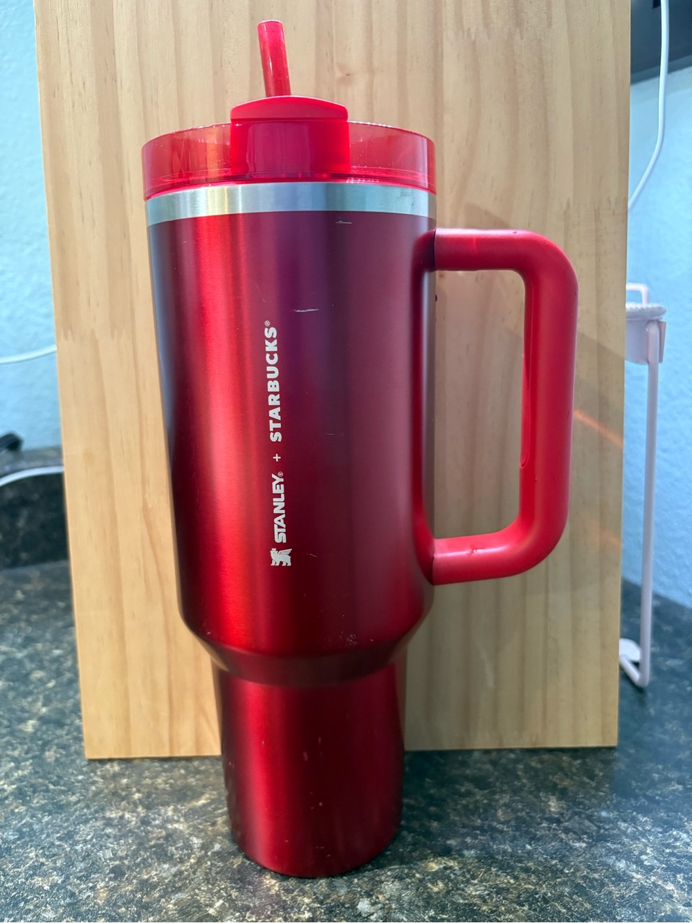 Rare Red Starbucks Stanley Insulated Travel Mug with Handle and Straw